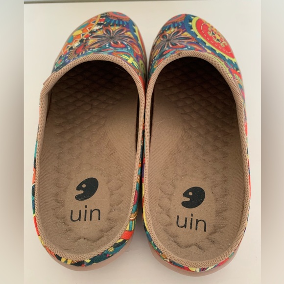 UIN Mules Clogs Blossom Malaga Colorful Multicolor Fun Vibrant Art Cotton Size 7 - Picture 4 of 7